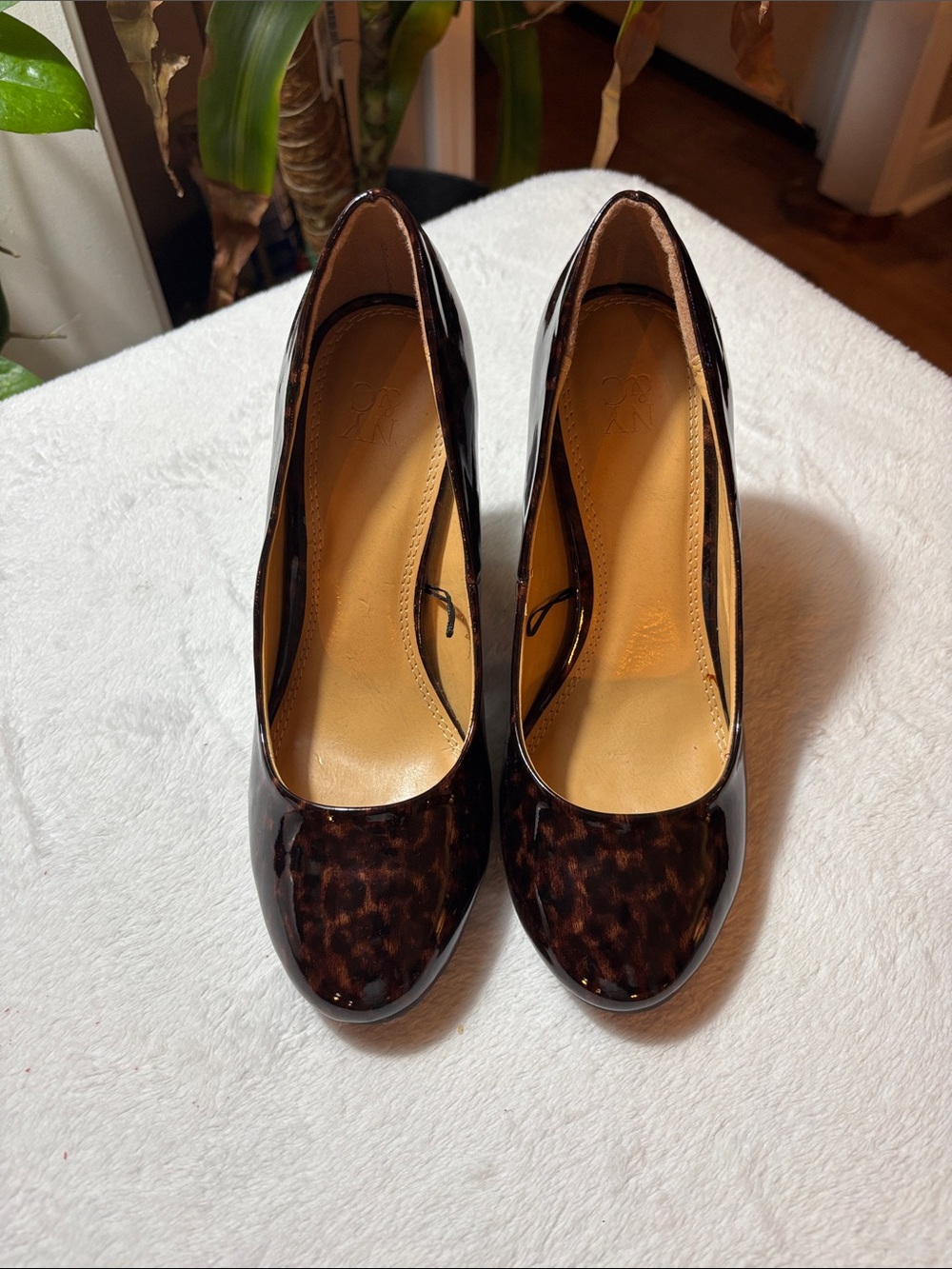 New York & Company Leopard-Print Patent Pumps in Dark Brown and Black